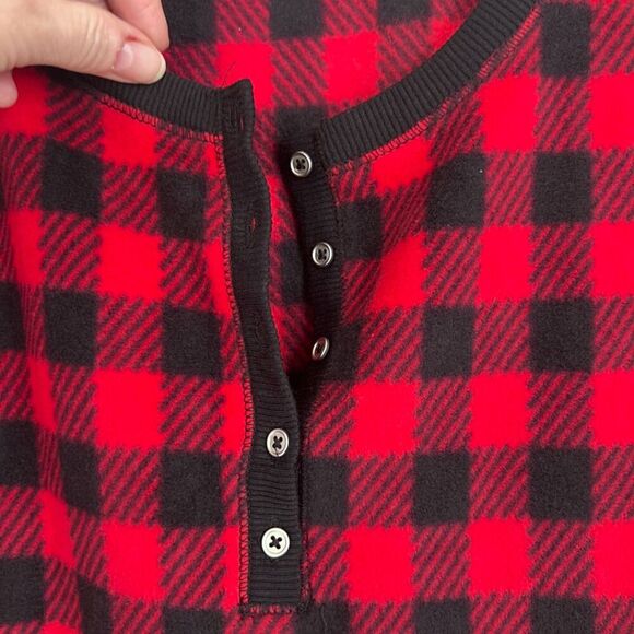 Jaclyn Intimates Red Black Buffalo Plaid Fleece Button Vneck Sleep Top Size 2X - Picture 3 of 9